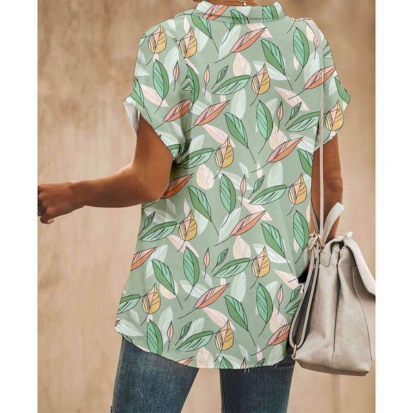 Colorful Leaf Women Button Up Shirt