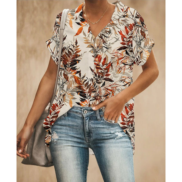 Tropical Leaf Brown Women Button Up Shirt