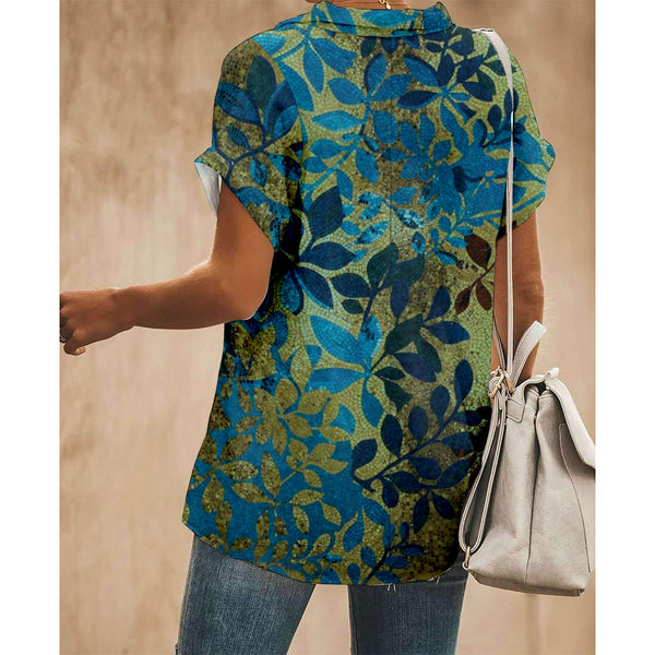 Blue Leaf Women Button Up Shirt