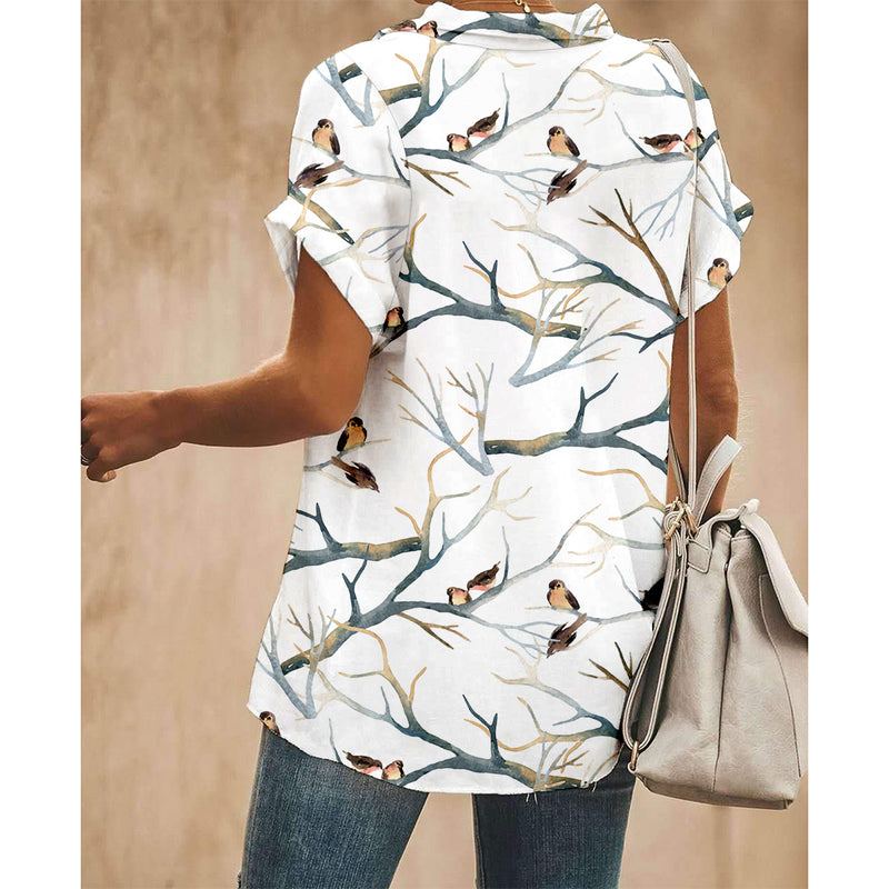 Bird Standing on Branch Women Button Up Shirt