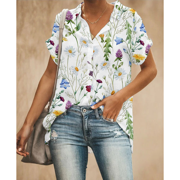 Small Flowers Women Button Up Shirt