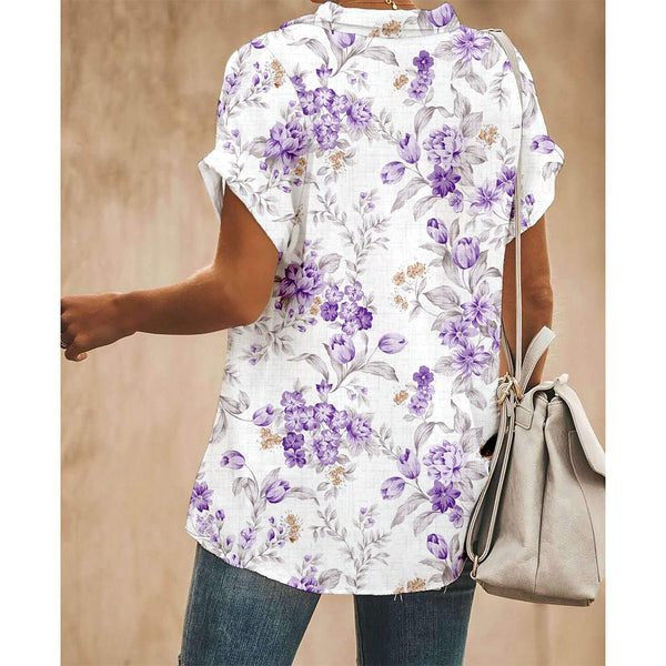 Purple Flowers Women Button Up Shirt
