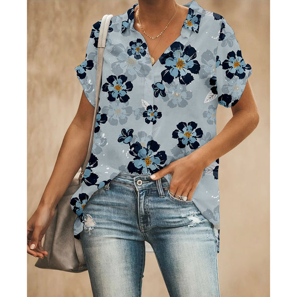 Flowers Blue Women Button Up Shirt