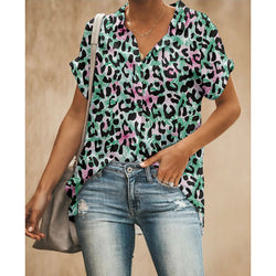 Green Leopard Women Button Up Shirt