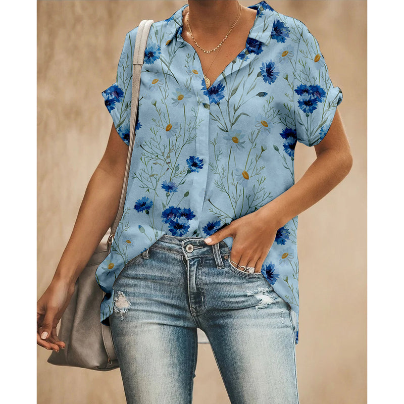 Morning Glory Blue Women Button Up Shirt