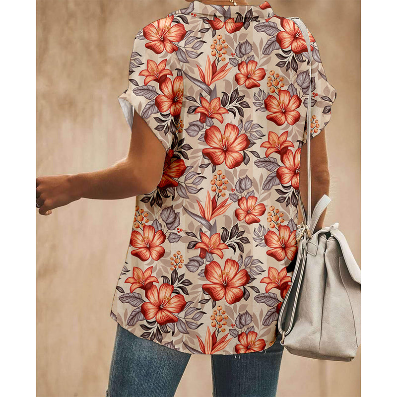 Braunes Hemd mit Knopfleiste und Blumenmuster für Damen
