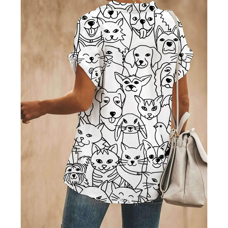 Painting Puppy Women Button Up Shirt
