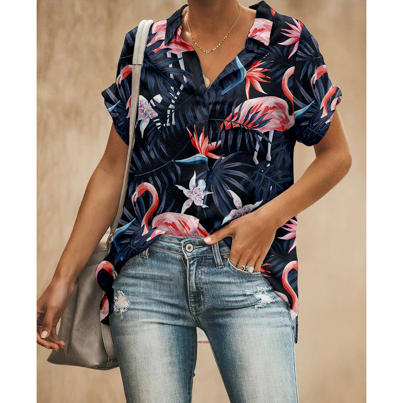 Flamingo Blue Women Button Up Shirt