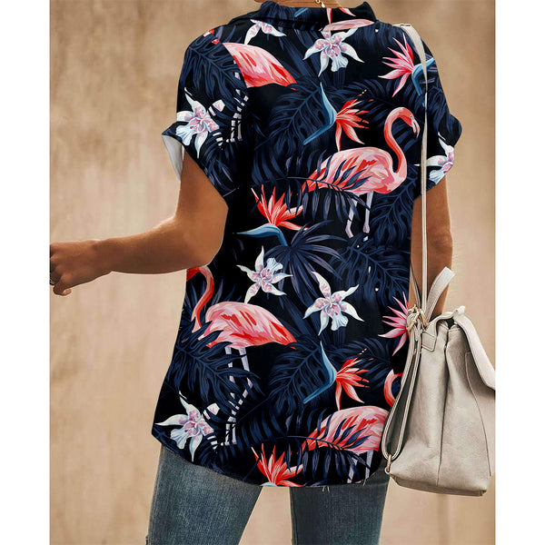 Flamingo Blue Women Button Up Shirt