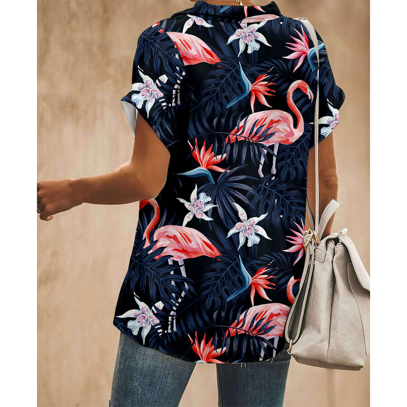 Flamingo Blaues Hemd zum Zuknöpfen für Damen