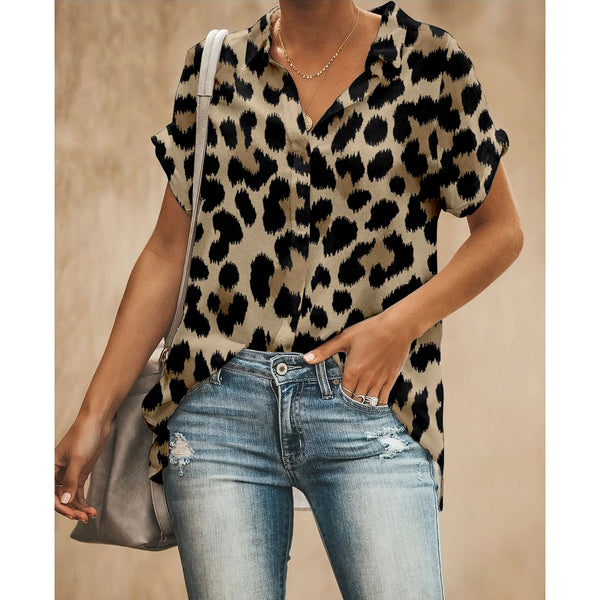 Leopard Print Women Button Up Shirt