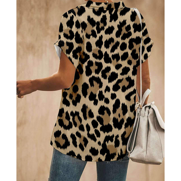 Leopard Print Women Button Up Shirt