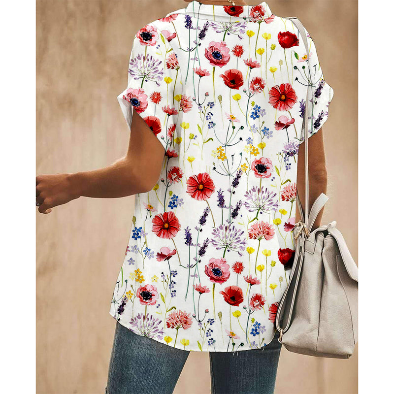 Small Red Flowers Women Button Up Shirt