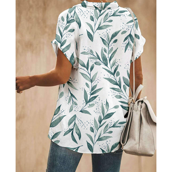 Green Branch Leaf Women Button Up Shirt