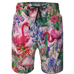 Flowers Flamingos Funny Swim Trunk