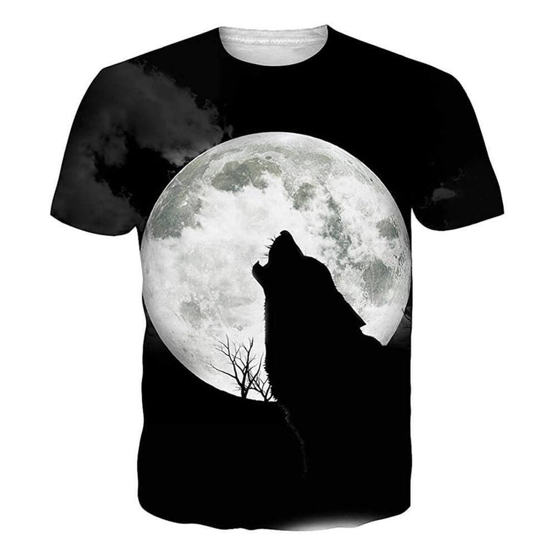 Full Moon Wolf Funny T Shirt Black