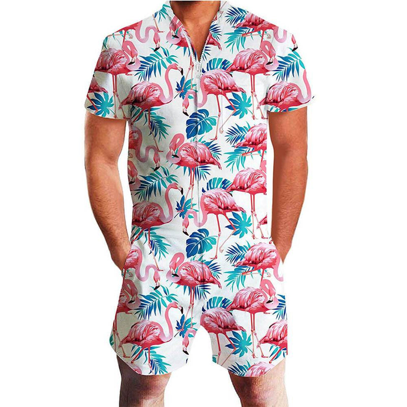 Flamingos White Male Romper