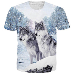Forest Snow Couple Wolf Funny Tee