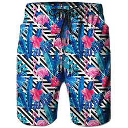 Blue Flowers Flamingos Funny Swim Trunks