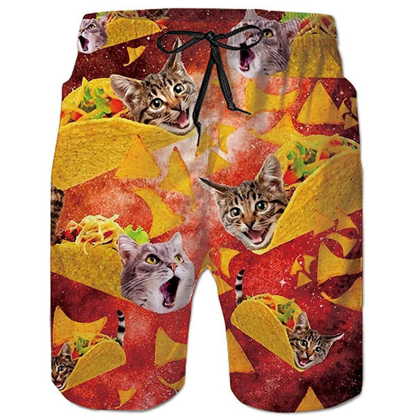 Red Taco Cat Funny Swim Trunks