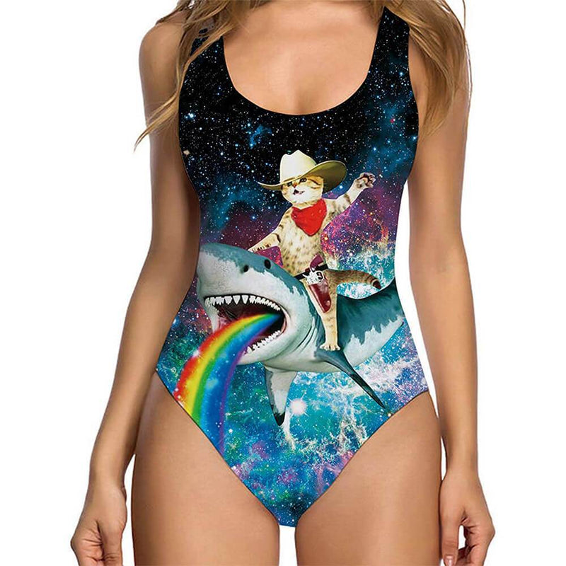 Cat Riding Shark Ugly One Piece Swimsuit – D&F Clothing