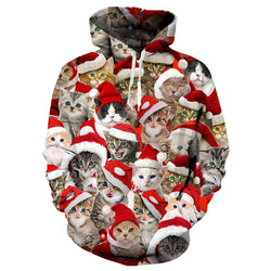 Grappige hoodie met kerstkatten