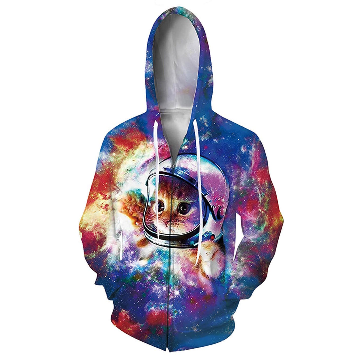 Kapuzenpullover mit Weltraum-Astronauten-Katze, mit Reißverschluss, lustig