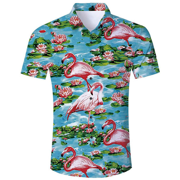 Lotus Pink Flamingo Ugly Hawaiian Shirt