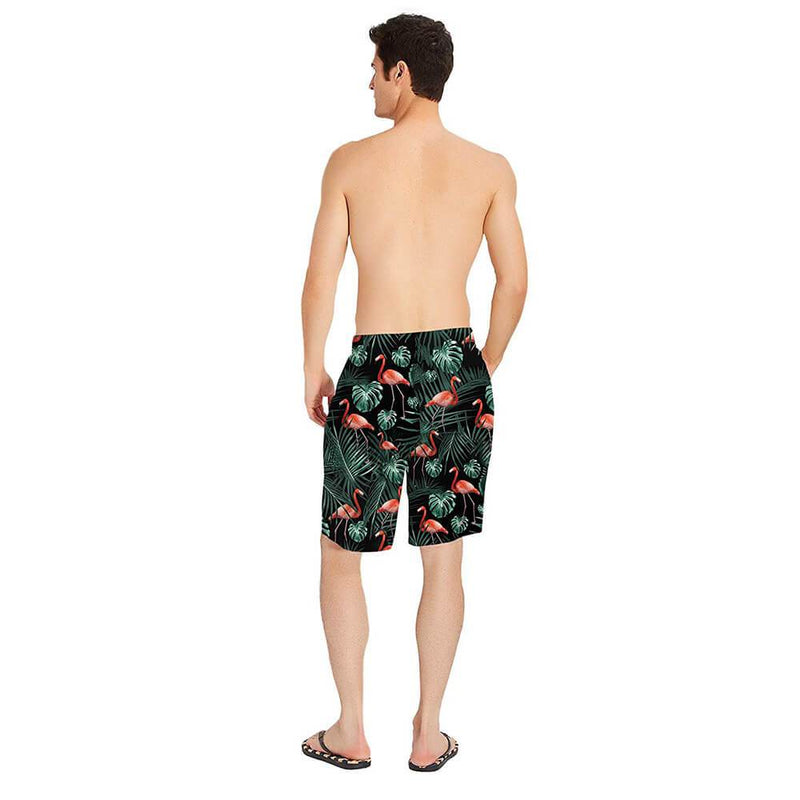 Dark Green Flamingo Funny Swim Trunks