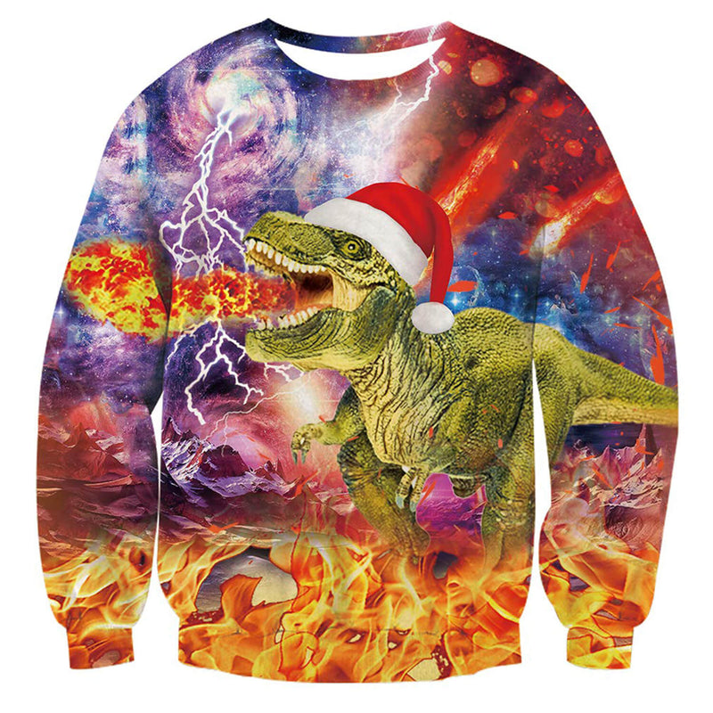 Fire Dinosaur Ugly Christmas Sweater