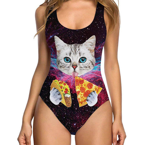 Pizza Taco Cat Ugly One Piece Swimsuit