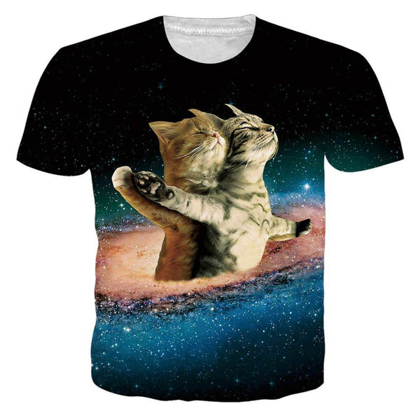 Space Romantic Cats Funny T-Shirt