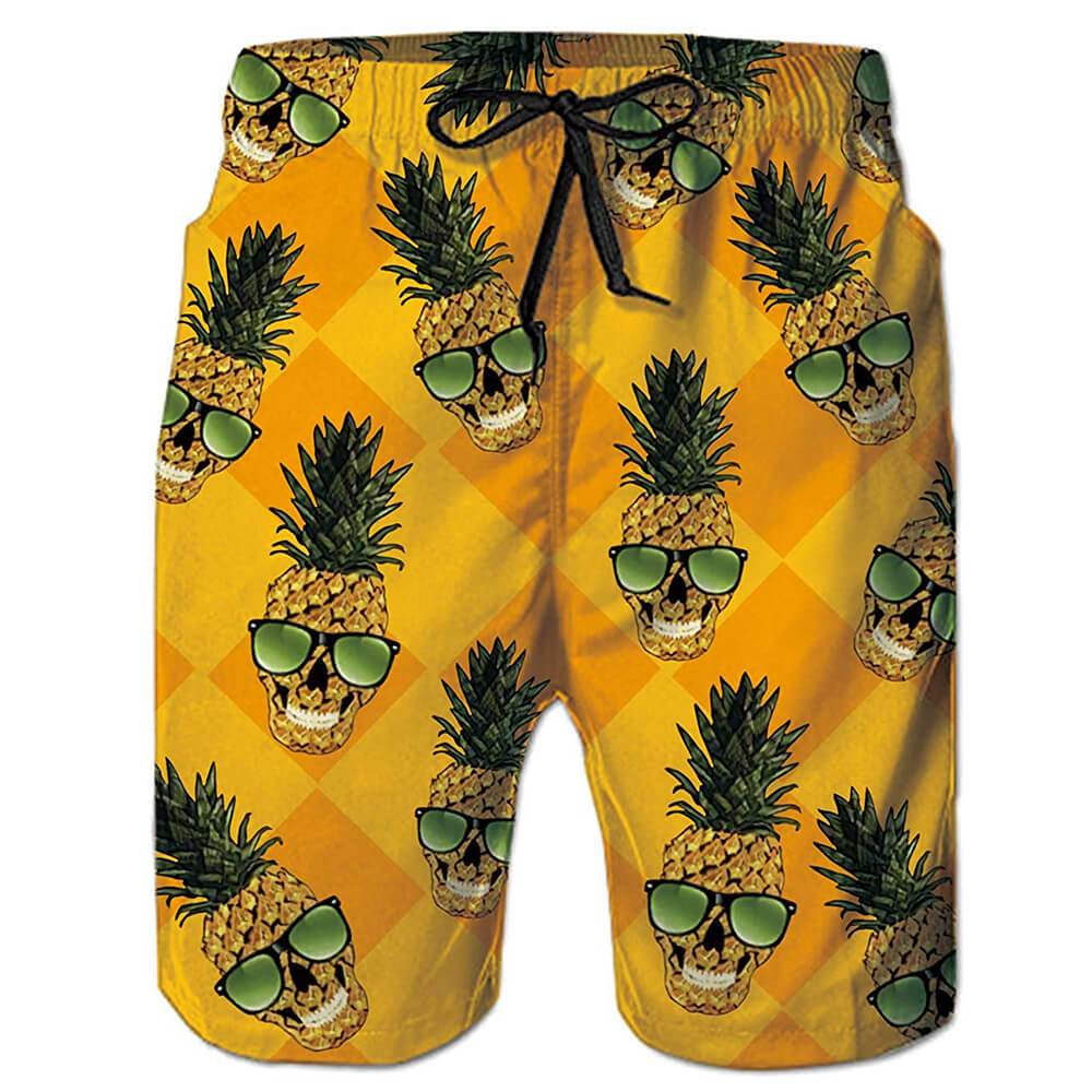 Brille Totenkopf Ananas Gelb Lustige Badehose
