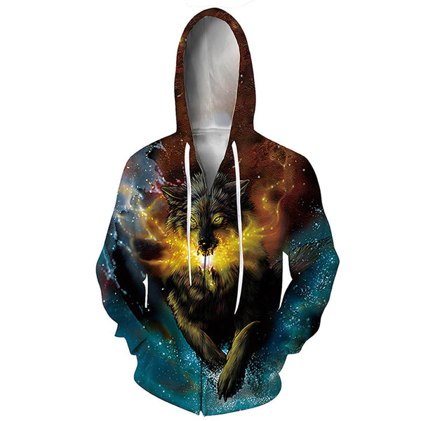 Galaxy Wolf Zip Up Funny Hoodie