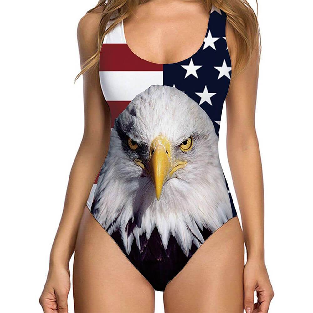 Women's Stylish Two Piece Bathing Suits American Flag USA Cool Bald Eagle  Pattern Bikini Swimsuits Breathable Quick Dry Swimwear for Beach Party
