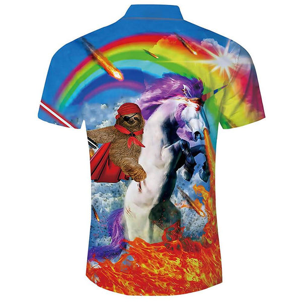 Sloth Riding Unicorn Funny Hawaiian Shirt