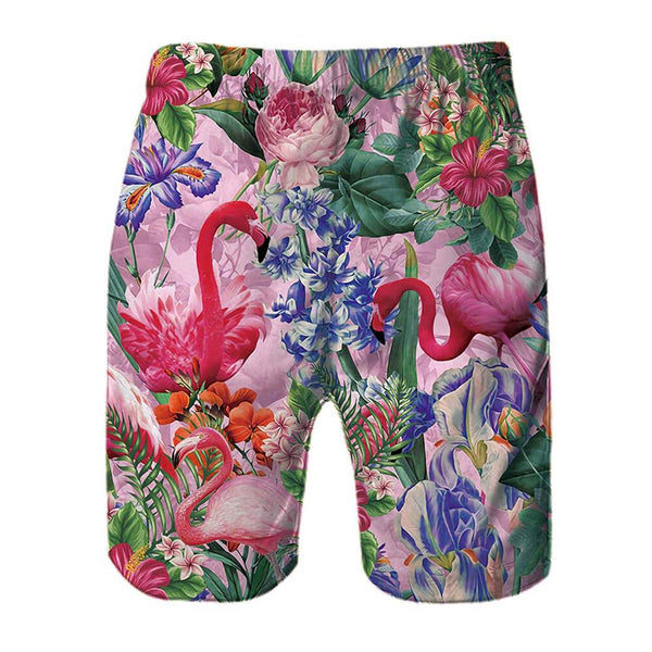 Flowers Flamingos Funny Swim Trunk