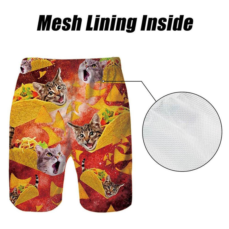 Red Taco Cat Funny Swim Trunks