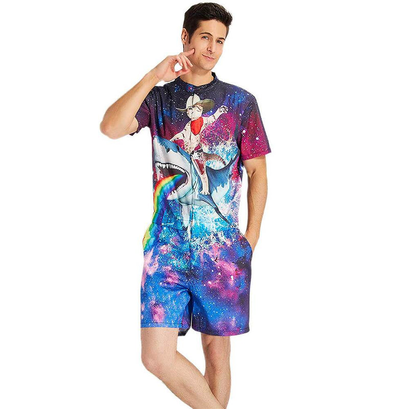 Cat Riding Shark One Piece Male Romper