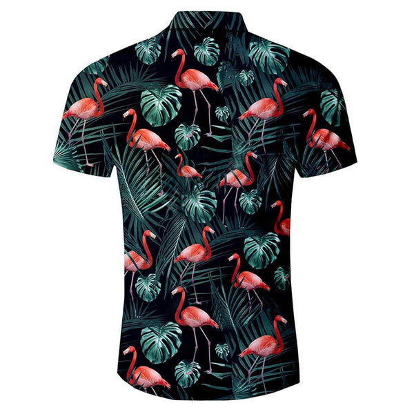 Green Palm Leaf Flamingo Funny Hawaiian Shirt