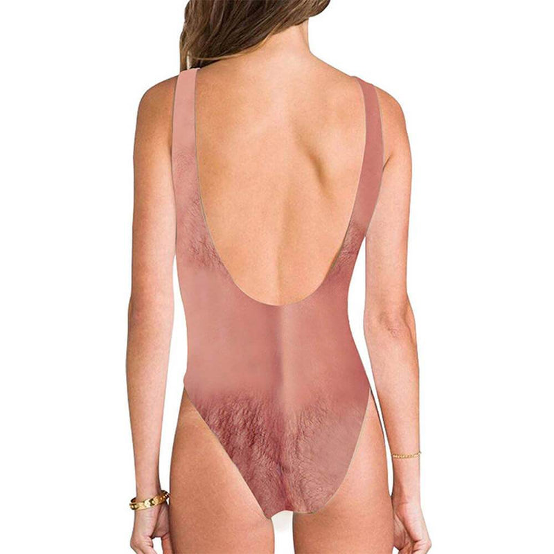 Funny Womens One Piece Swimsuit,chest Hair Print Swimwear Monokini