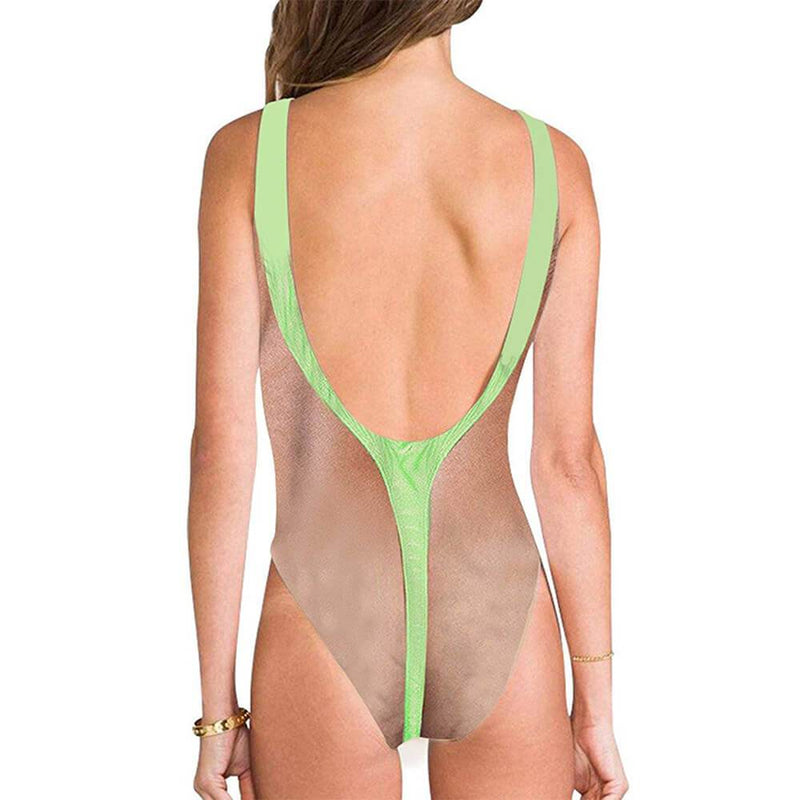 Hairy Chest Ugly One Piece Bathing Suit With Green Strap – D&F