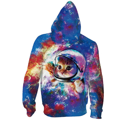 Kapuzenpullover mit Weltraum-Astronauten-Katze, mit Reißverschluss, lustig