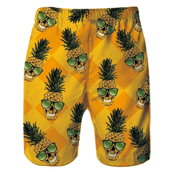 Yellow Skull Glasses Pineapple Funny Swim Trunks