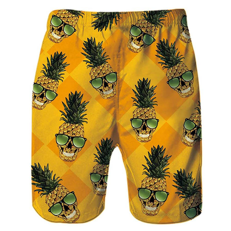 Yellow Skull Glasses Pineapple Funny Swim Trunks