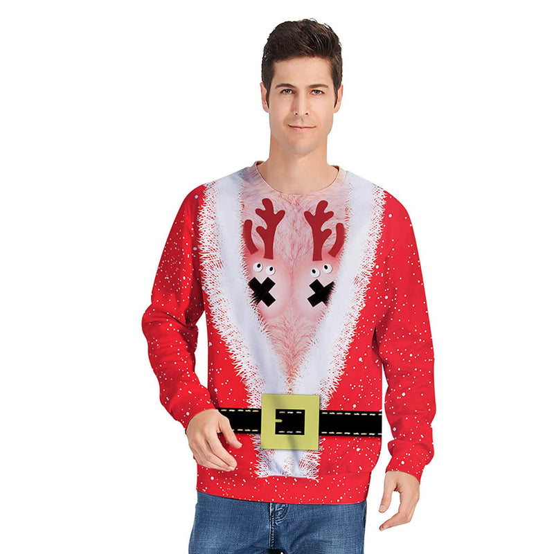 Hairy Chest Reindeer Ugly Christmas Sweater