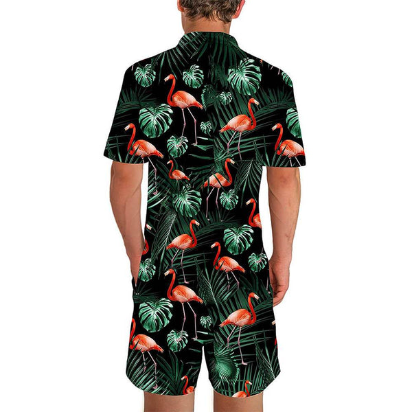 Dark Green Flamingo Male Romper