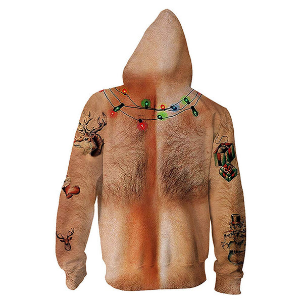 Christmas Hairy Chest Zip Up Hoodie