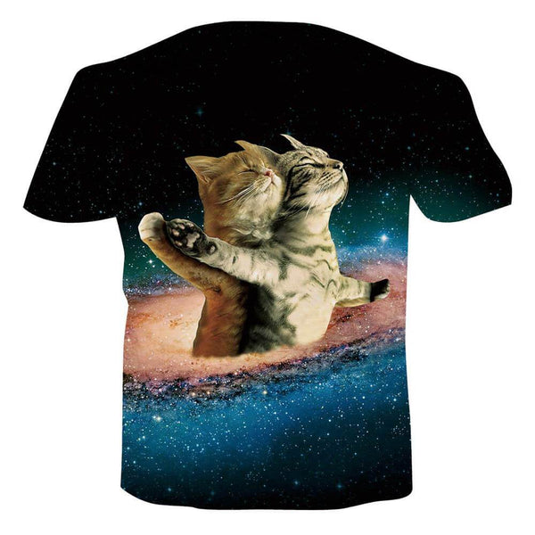 Space Romantic Cats Funny T-Shirt