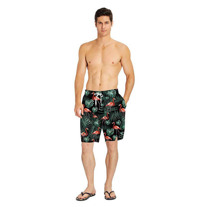Dark Green Flamingo Funny Swim Trunks